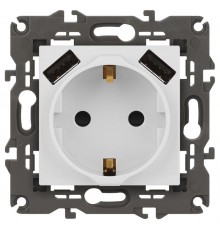 Розетка Elegance 14-4109-01М 2P+E 16A-250В, штор. с 2xUSB 5В-3А, белый матовый  Б0065773  ЭРА