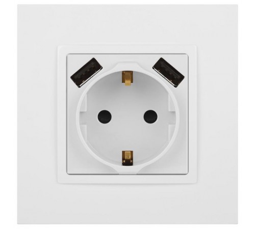 14-4109-01 Розетка без заземления+E 16A-250В, штор. с 2xUSB 5В-3А, Elegance, белый (10/100/2000)  Б0047867  ЭРА