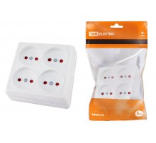 Розетка четырехместная 2П открытой установки IP20 10A с защитными шторками белая "Ладога"  SQ1801-0121  TDM