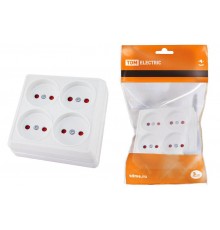 Розетка четырехместная 2П открытой установки IP20 10A с защитными шторками белая "Ладога"  SQ1801-0121  TDM