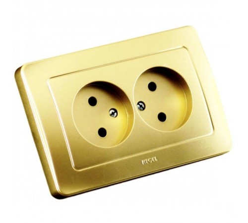 Розетка скрытой установки, двухместная, со шторками, цвет золото  РС16-342-07  HEGEL