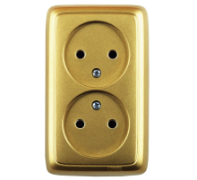 Розетка открытой установки, двухместная, цвет золото  РА16-141-07  HEGEL