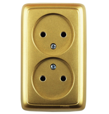 Розетка открытой установки, двухместная, цвет золото  РА16-141-07  HEGEL