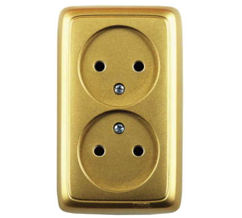 Розетка открытой установки, двухместная, цвет золото  РА16-141-07  HEGEL