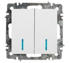 Выключатель Intro Accent 6-105-01 двойной с подсветкой, 10А-250В, IP20, СУ, AL/CU, белый   Б0063505  Intro