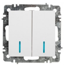 Выключатель Intro Accent 6-105-01 двойной с подсветкой, 10А-250В, IP20, СУ, AL/CU, белый   Б0063505  Intro