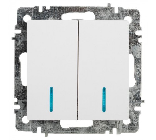 Выключатель Intro Accent 6-105-01 двойной с подсветкой, 10А-250В, IP20, СУ, AL/CU, белый   Б0063505  Intro