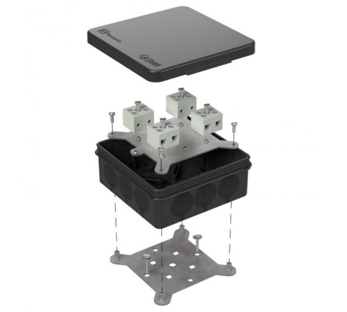 Коробка огнестойкая для о/п двухкомпонентная 60-0303-9005-FR6.0-8 Е15-Е120 100х100х40 IP66  8p, 6.0 мм.кв. черная 60-0303-9005-FR6.0-8  Промрукав