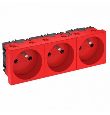 Розетка тройная 0° франц. стандарт, 250 В, 16A (красный) (STD-F0 SRO3)  6120198  OBO Bettermann