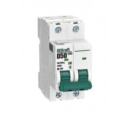 Выключатель автоматический двухполюсный ВА-103 2Р 50А характеристика D 6кА  12358DEK  DEKraft