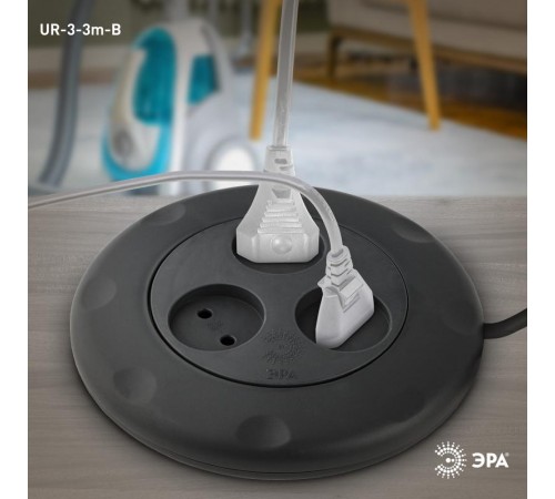 Удлинитель UR-3-3m-B   (черный) рулетка, без заземл, 2x0.75мм2, 3гн, 3м (10/600) Б0019039  ЭРА