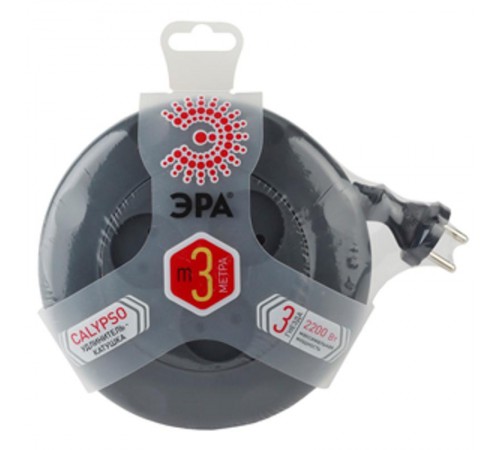 Удлинитель UR-3-3m-B   (черный) рулетка, без заземл, 2x0.75мм2, 3гн, 3м (10/600) Б0019039  ЭРА