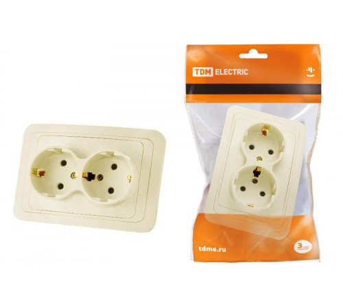 Розетка двойная 2П+З 16А сл. кость "Валдай"  SQ1804-0110  TDM