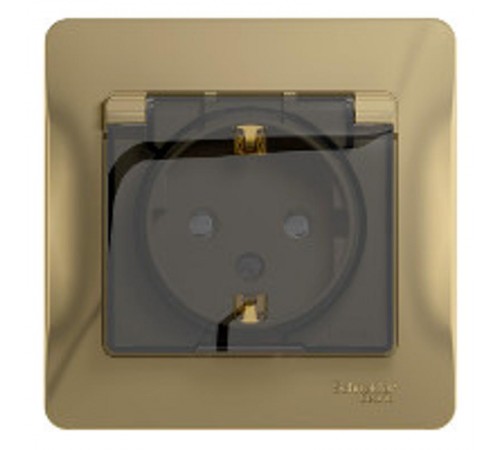 Glossa Титан Розетка с заземлением со шторками с крышкой, IP44 (в сборе с рамкой)  GSL000448  SE