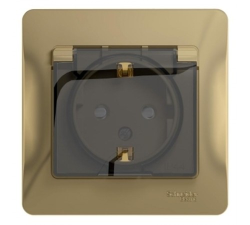 Glossa Титан Розетка с заземлением со шторками с крышкой, IP44 (в сборе с рамкой)  GSL000448  SE