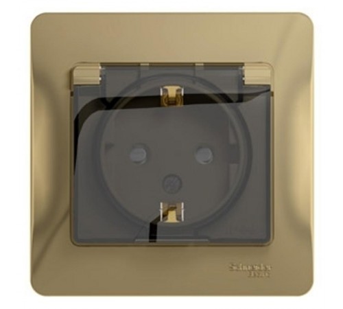 Glossa Титан Розетка с заземлением со шторками с крышкой, IP44 (в сборе с рамкой)  GSL000448  SE