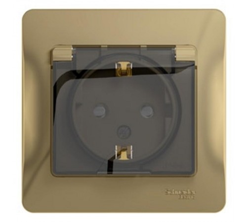 Glossa Титан Розетка с заземлением со шторками с крышкой, IP44 (в сборе с рамкой)  GSL000448  SE