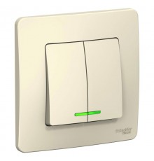 Blanca Молочный С/У Выключатель 2-клавишный с подсветкой, 6А, 250В  BLNVS006512  SE