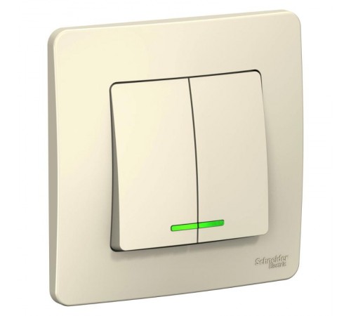 Blanca Молочный С/У Выключатель 2-клавишный с подсветкой, 6А, 250В  BLNVS006512  SE