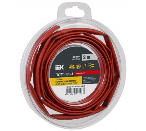 Трубка термоусадочная ТТУ нг-LS 3/1,5 красная (2м/упак) IEK  UDR12-003-D15-002-K04-T  IEK