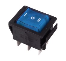 Выключатель клавишный 250V 15А (6с) ON-OFF-ON синий с подсветкой и нейтралью  36-2391  REXANT