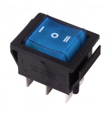 Выключатель клавишный 250V 15А (6с) ON-OFF-ON синий с подсветкой и нейтралью  36-2391  REXANT
