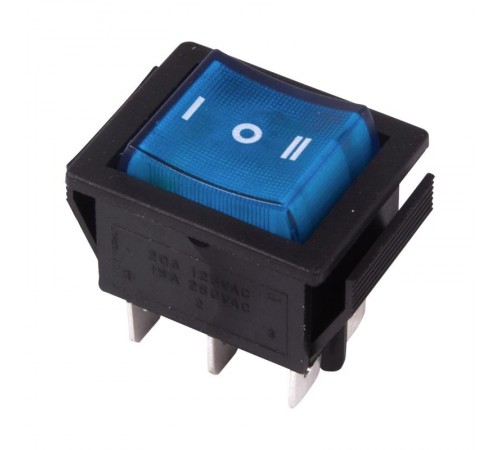 Выключатель клавишный 250V 15А (6с) ON-OFF-ON синий с подсветкой и нейтралью  36-2391  REXANT