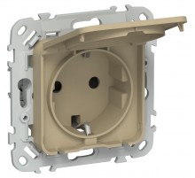 FLITE Розетка с заземлением со шторками с крышкой. 16А IP44 РСшкр11-0-44-ФлХ хаки  FI-R16-16-44-K59  IEK