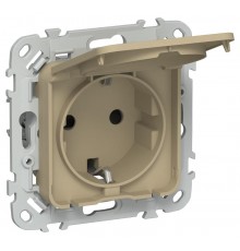 FLITE Розетка с заземлением со шторками с крышкой быстрозажимные клеммы 16А IP44 РСшкр11-1-44-ФлХ хаки  FI-R16-16-1-44-K59  IEK