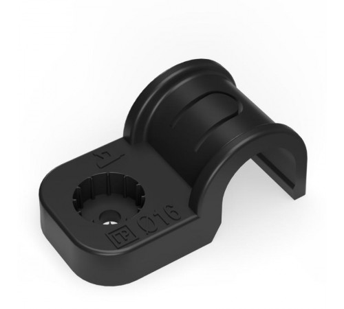 Крепеж-скоба пластиковая односторонняя для прямого монтажа черная в п/э д16 (50шт/750шт уп/кор)  PR13.0372  Промрукав