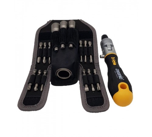 Трещотка поворотная Ergonic K с набором бит в чехле, 16 шт  06071604  Felo