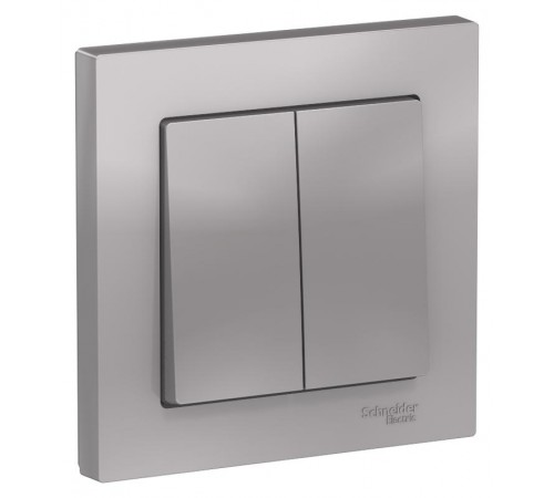 AtlasDesign Алюминий Выключатель 2-клавишный сх.5, 10АХ, (в сборе с рамкой)  ATN000352  SE