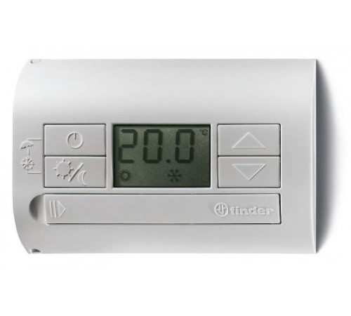 Комнатный термостат; питание 3В DС; 1СО 5А; монтаж на стену; кнопки ВКЛ/ВЫКЛ, ЛЕТО/ЗИМА; дисплей; цвет белый  1T3190030000  Finder