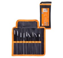 Набор пинцетов для электроники, 9 предметов, нерж., антистатич. покр., тканевый чехол, "Рубин"  SQ1025-0810  TDM