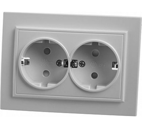 PST16-9014-01 Розетка 2-местная с/з, 250В, 16А, серия Эрна, белый  39054  STEKKER