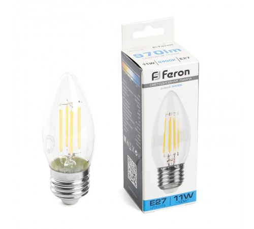 Лампа светодиодная, (11W) 230V E27 6400K прозрачная, LB-713  38274  FERON