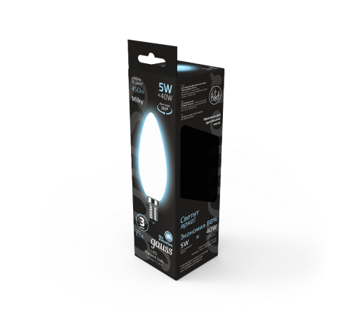 Лампа светодиодная Black LED Filament Свеча OPAL E14 5W 450lm 4100К  103201205  Gauss