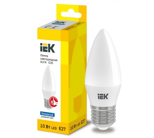 Лампа светодиодная  ALFA C35 свеча 10Вт 230В 6500К E27  LLA-C35-10-230-65-E27  IEK
