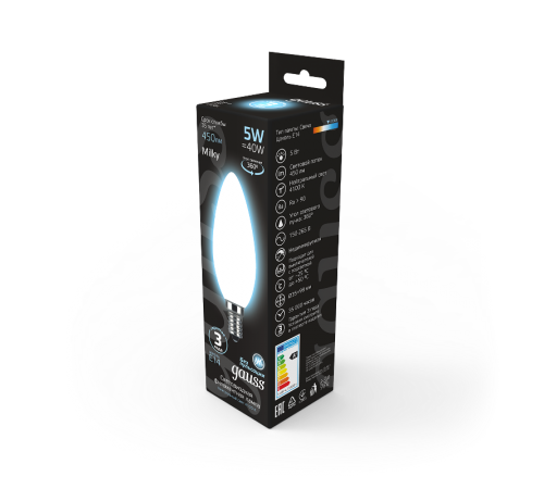 Лампа светодиодная Black LED Filament Свеча OPAL E14 5W 450lm 4100К  103201205  Gauss