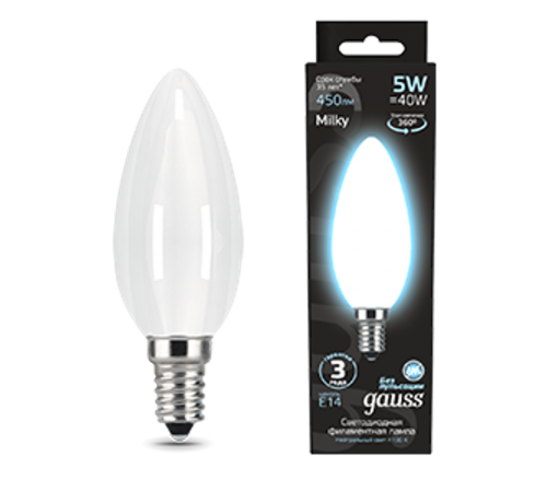 Лампа светодиодная Black LED Filament Свеча OPAL E14 5W 450lm 4100К  103201205  Gauss