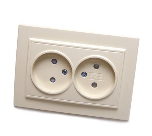 PST10-9013-02 Розетка 2-местная б/з, 250В, 10А с защитной шторкой, серия Эрна, слоновая кость  39239  STEKKER