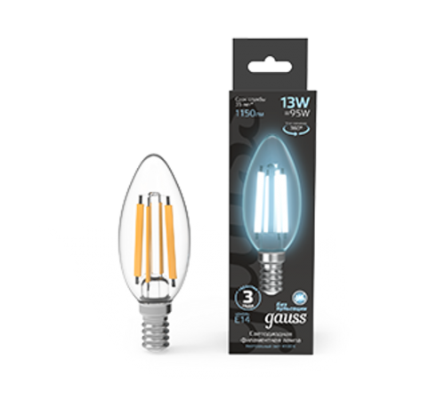 Лампа светодиодная Filament Свеча 13W 1150lm 4100К Е14 LED 1/10/50  103801213  Gauss