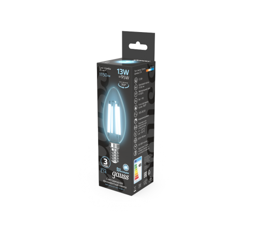 Лампа светодиодная Filament Свеча 13W 1150lm 4100К Е14 LED 1/10/50  103801213  Gauss