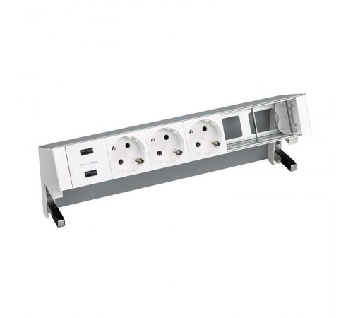 Настольный x6 розеточный блок, 3x2P+E, 2xUSB з/у, 2 пустых модуля, алюминий, S400  42623000-133  Simon