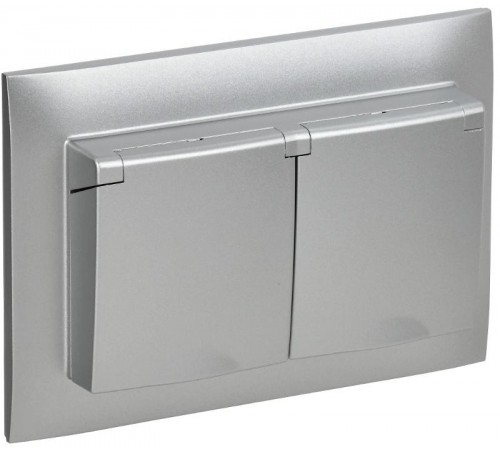 SKANDY Розетка 2-местная с кр. 16А в сб IP44 SK-R12S серебряный  SK-R26-16-44-K23-F  IEK