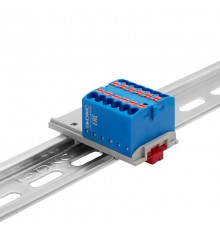 Блок распределительный с верт. адапт. на рейки шириной 15/35мм, зажим push-in, 12 точки подкл. 2,5 кв.мм, синий  DTP1-012-04SPUB-V  DKC