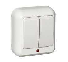 ПРИМА О/У Белый Выключатель 2-клавишный с подсветкой 6А, с изолир. пластиной (в сборе) (опт.упак.)  A56-007I-B  Schneider Electric