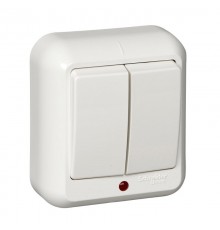 ПРИМА О/У Белый Выключатель 2-клавишный с подсветкой 6А, с изолир. пластиной (в сборе) (опт.упак.)  A56-007I-B  Schneider Electric