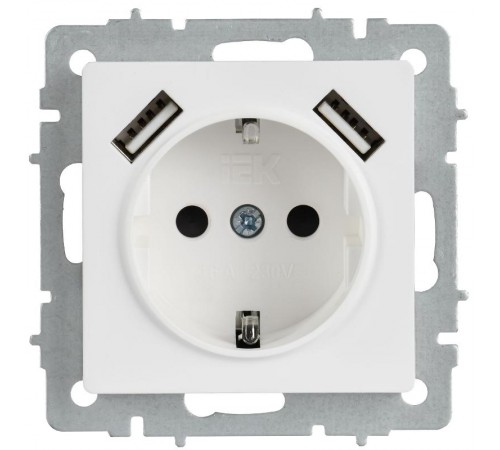 BRITE Розетка 1-местная с заземлением с защитными шторками 16А с USB A+A 5В 3,1А РЮш10-2-БрАБ арктический белый   BR-R14-16-U21-D31-K91  IEK