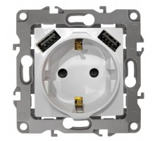 14-4109-03 Розетка без заземления+E 16A-250В, штор. с 2xUSB 5В-3А, Elegance, алюминий (10/100/2000)  Б0047869  ЭРА